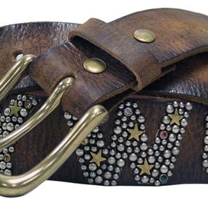 Bill Lavin Leather Island Embellished Hollywood Brown Leather Belt